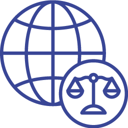 Icon Außenwirtschaftsrecht – Globus und Waage stehen für internationale rechtliche Beratung und Handelsrecht