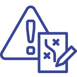 Icon Haftung und Steuern – Warnsymbol, Dokument und Stift stehen für Risikoanalyse und rechtssichere Gestaltung