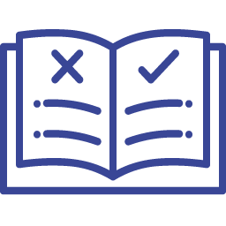 Icon Regelung gestalten – offenes Buch mit Häkchen und Kreuz steht für strukturierte Entscheidungsfindung und Vertragsgestaltung
